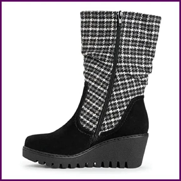 Women's Wedge Boots Mid-Calf Faux Suede Memory Foam Insoles
